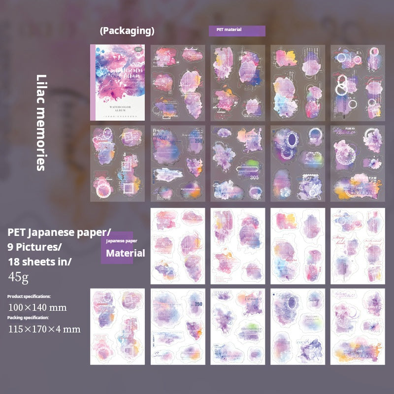 0515 Watercolor Album Series PET & Washi Sticker Book -18Pcs each pack