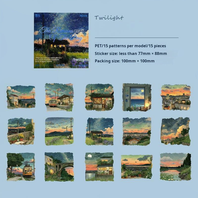 1023 Small town scenery PET sticker -15Pcs each pack