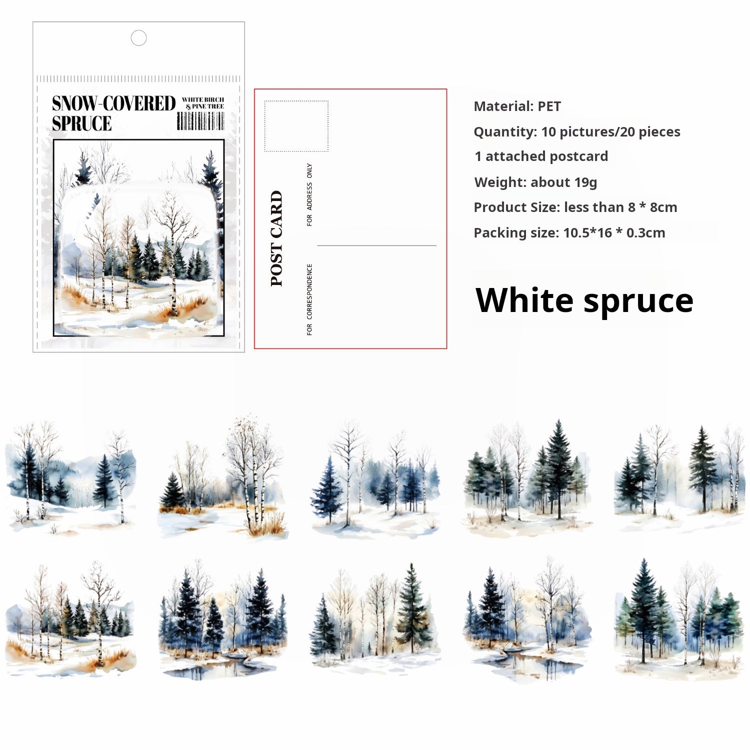 0520 White birch and pine tree PET Sticker -30Pcs each pack