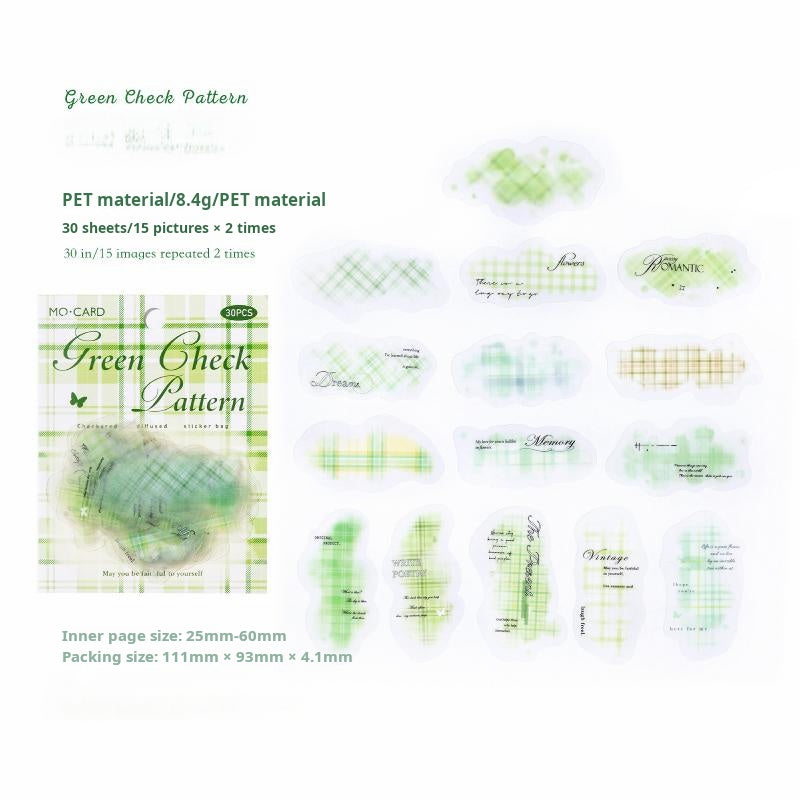 0626 Color plaid PET Sticker -30Pcs each pack