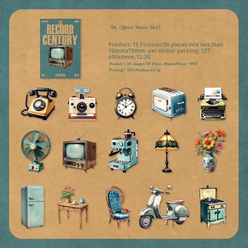 1105 Vintage gramophone PET sticker -30Pcs each pack