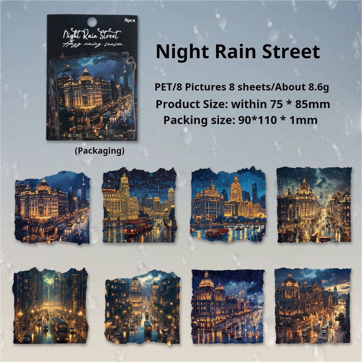 0815 Rainy day PET Sticker -8Pcs each pack