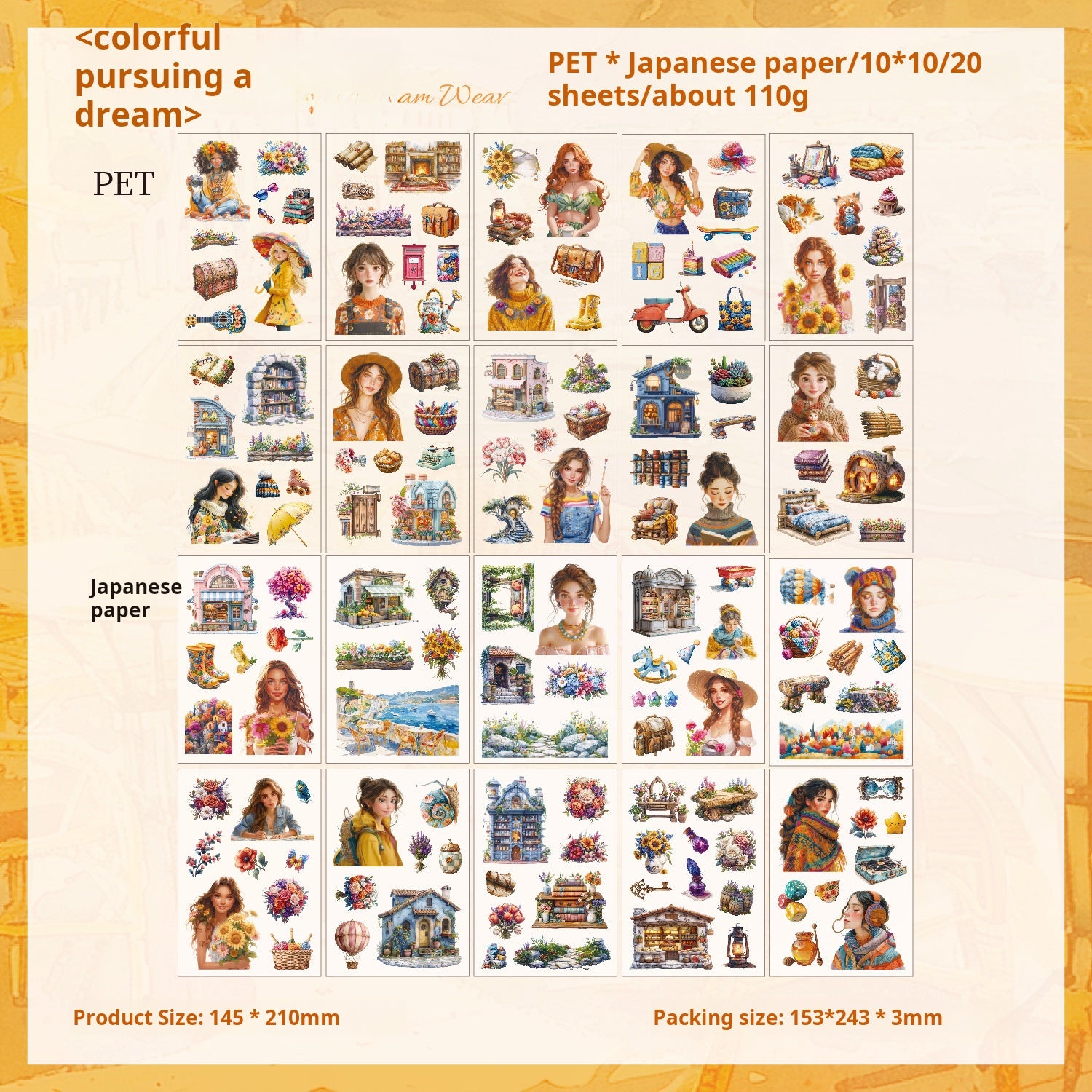1222 Character PET & Washi sticker Book -20Pcs each pack