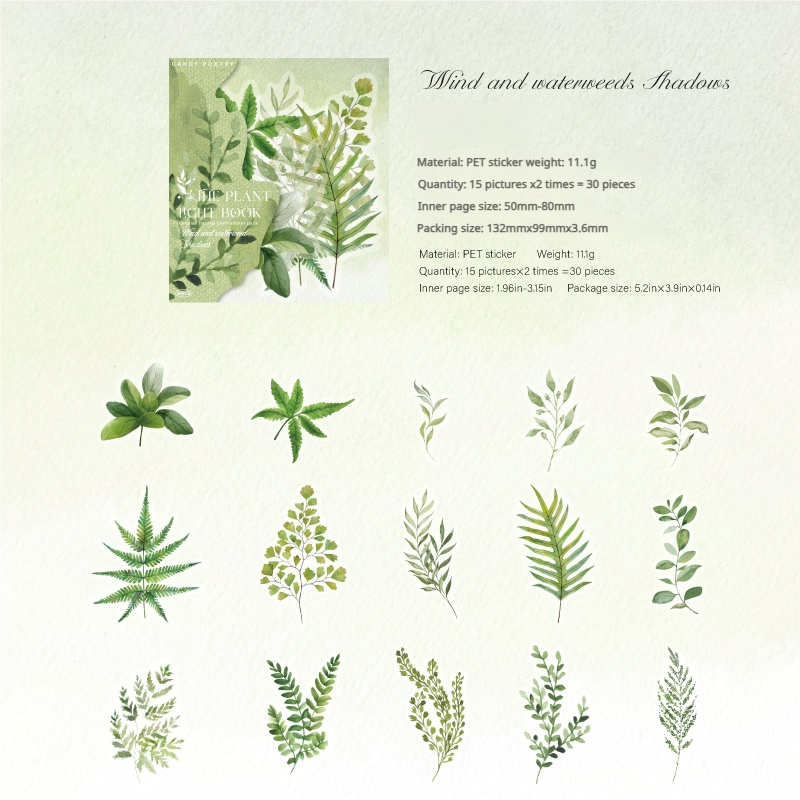 0719 Natural plants PET sticker -30Pcs each pack