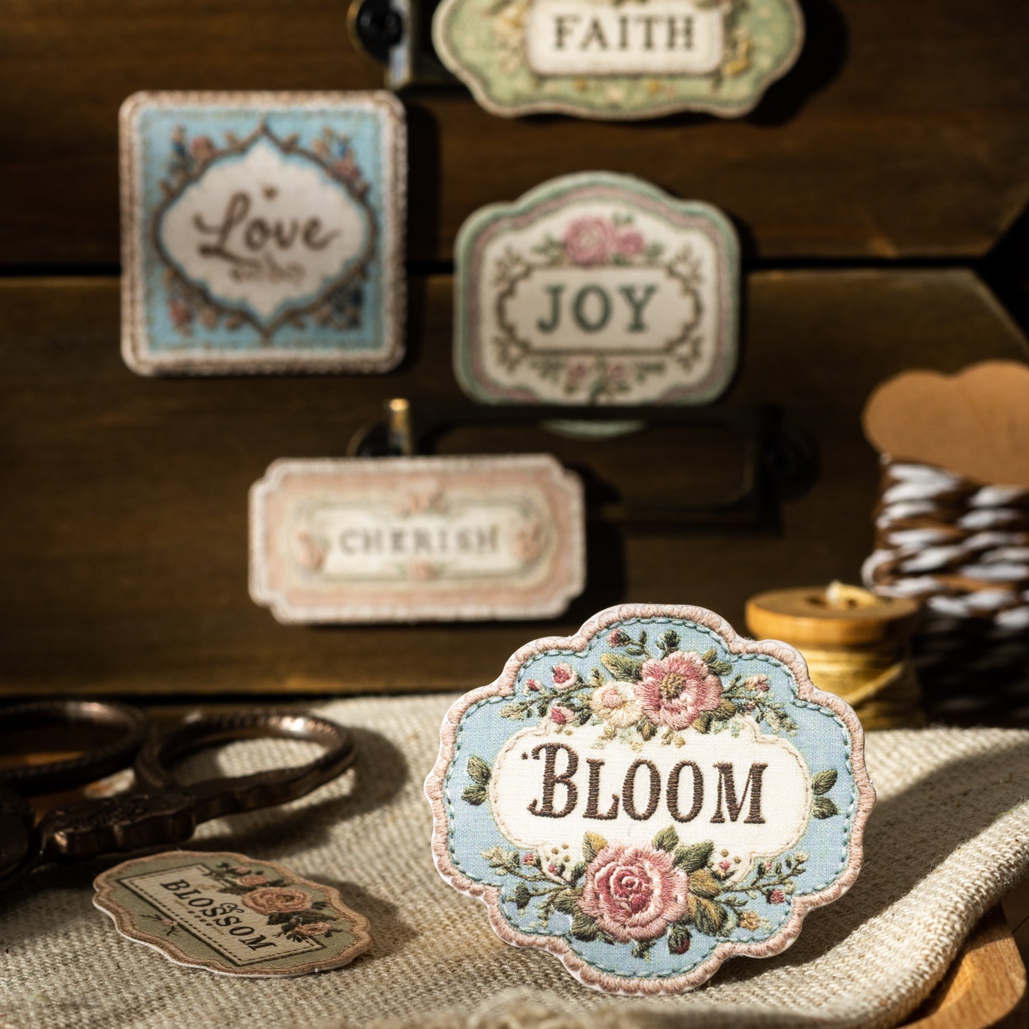 0914 Floral embroidery label Solid Sticker -20Pcs each pack