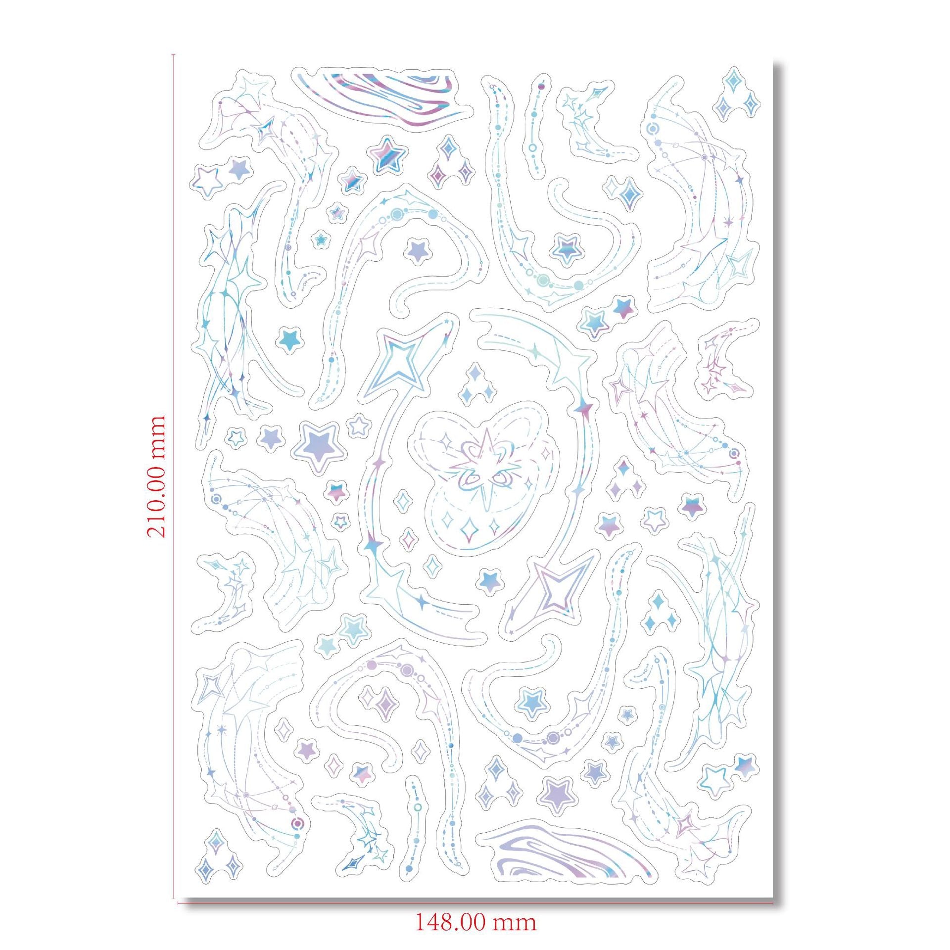 Gold & Silver Foil Star & Moon Holographic Die-Cut Stickers, 1 sheet