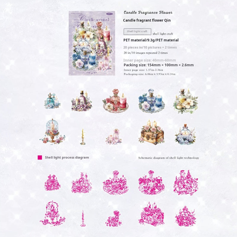 1018 Flower candle PET sticker -20Pcs each pack