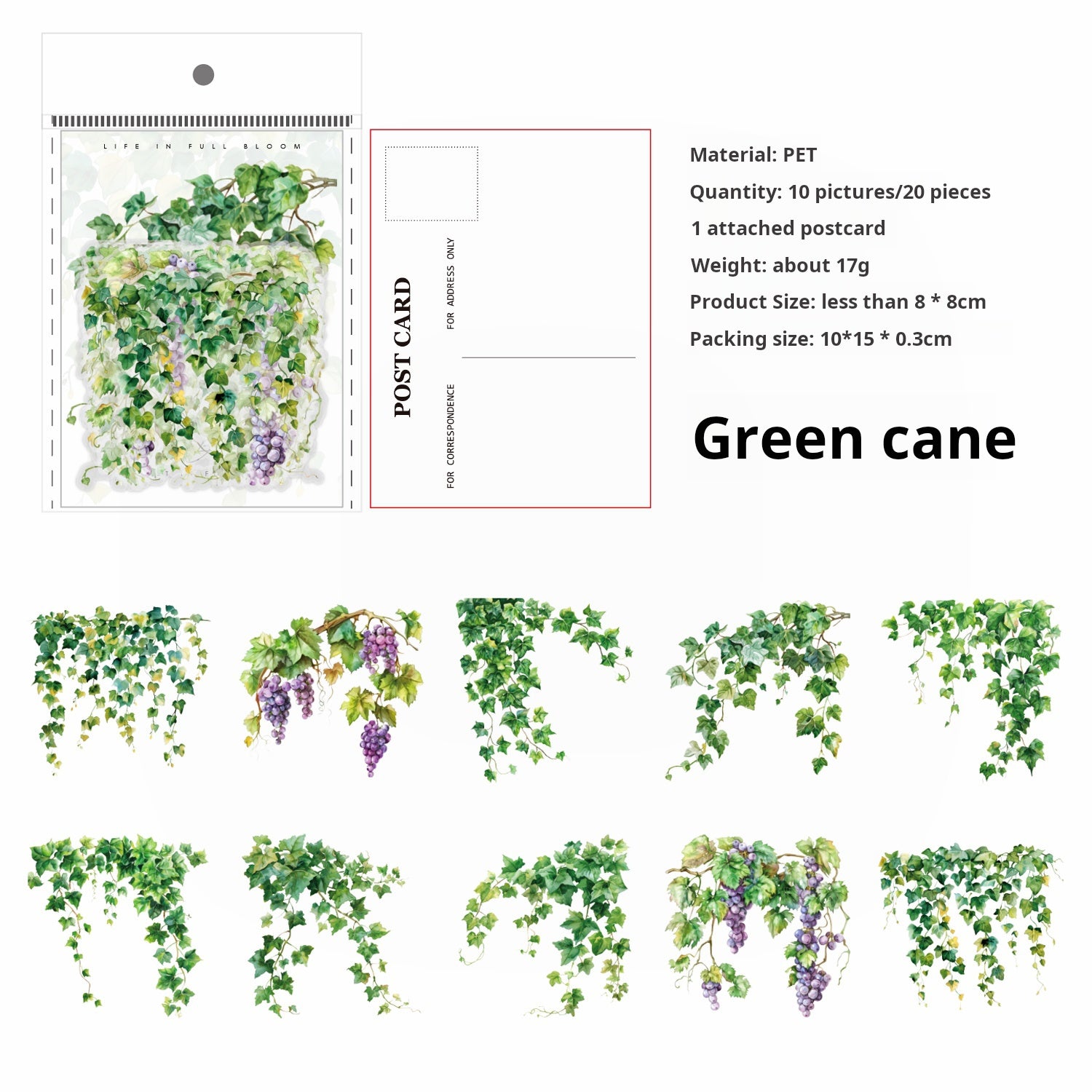 0520 Vine flowers PET Sticker -20Pcs each pack
