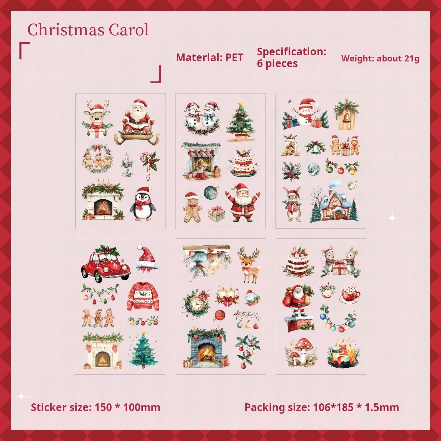 1111 Snowy night christmas PET sticker -6Pcs each pack