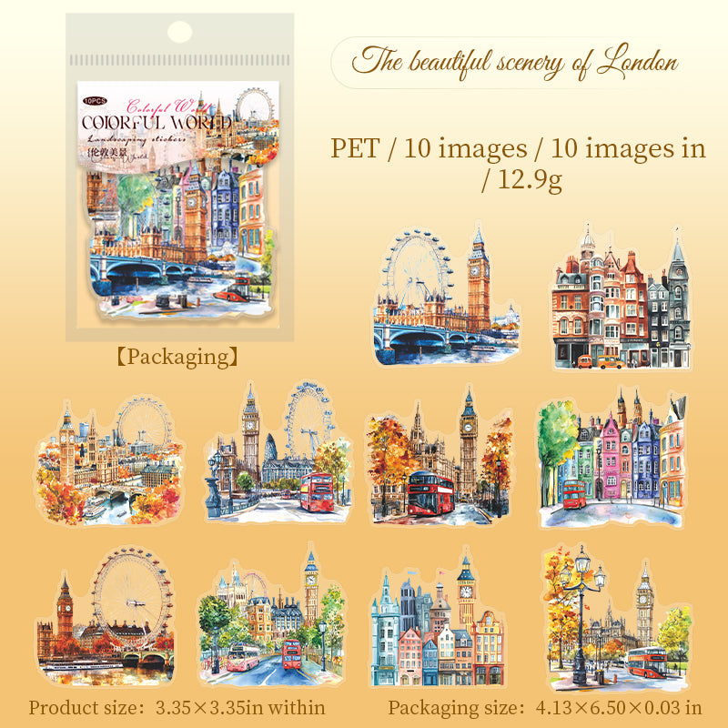 0727 Colorful world PET Sticker -10Pcs each pack
