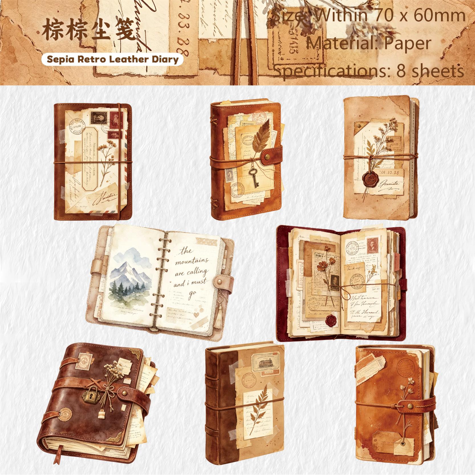 Vintage Notebook Journal Solid Stickers -8Pcs each pack