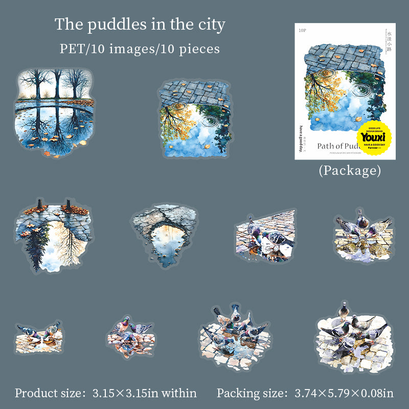 0807 Puddle path PET Sticker -10Pcs each pack