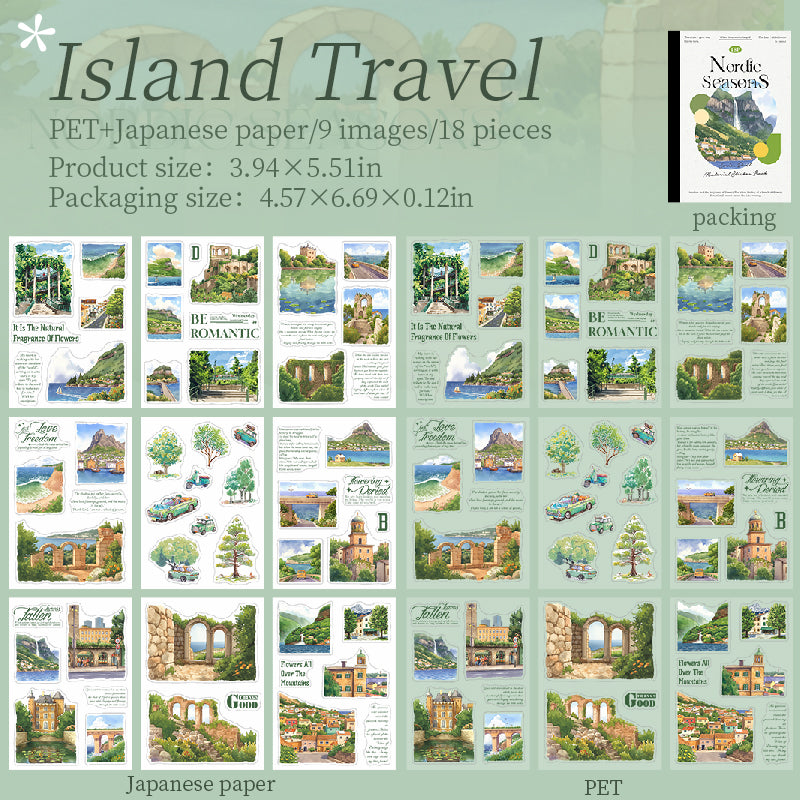 0908 Nordic seasons PET & Washi Sticker book -18Pcs each pack