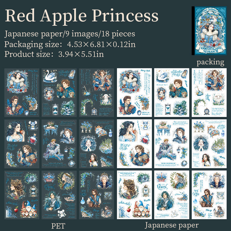 0727 Fairy tale sequel PET & Washi pre-cut Sticker Book -18Pcs each pack