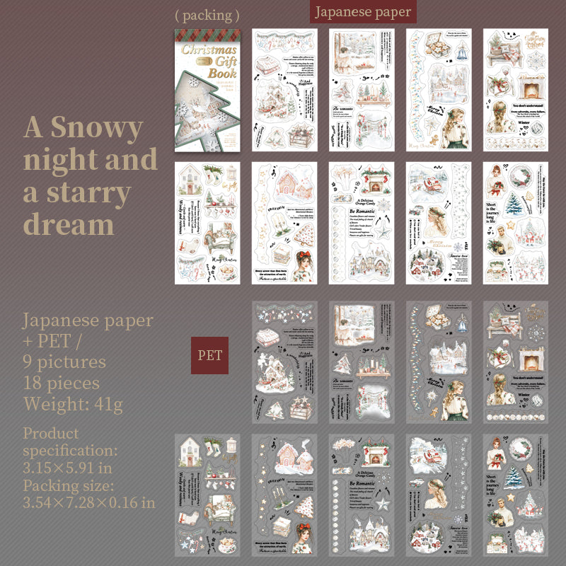 0720 Christmas gift book PET & Washi pre-cut Sticker Book -18Pcs each pack