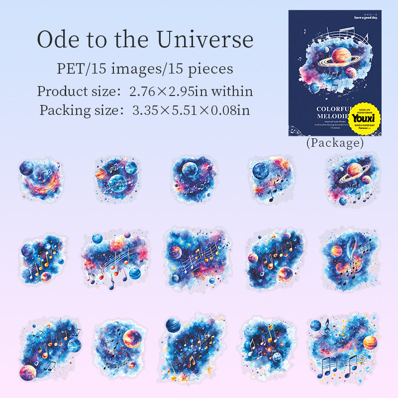 0623 Colorful melody PET Stickers -15Pcs each pack