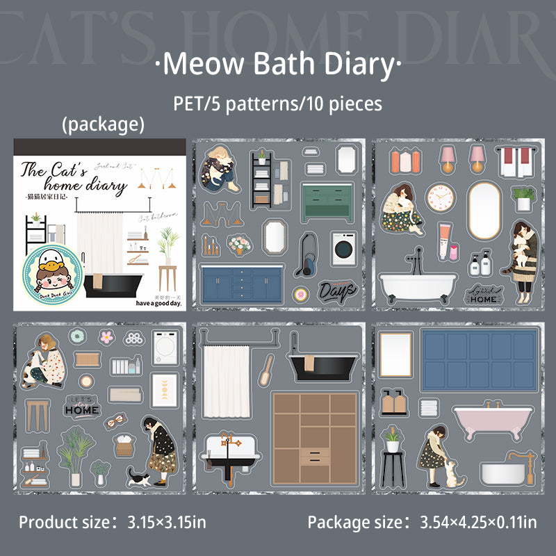 0522 The cat's home diary PET Sticker book -10Pcs each pack