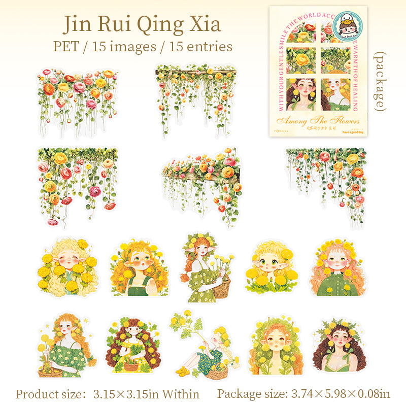 0630 Flowers and girls PET sticker -15Pcs each pack
