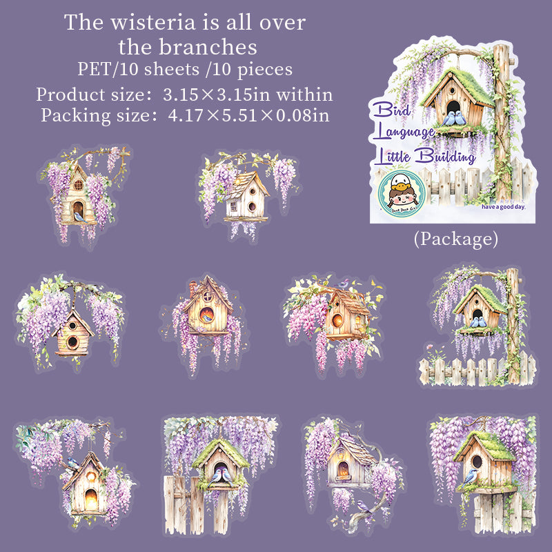0618 Little Bird's Flower House PET Sticker -10Pcs each pack