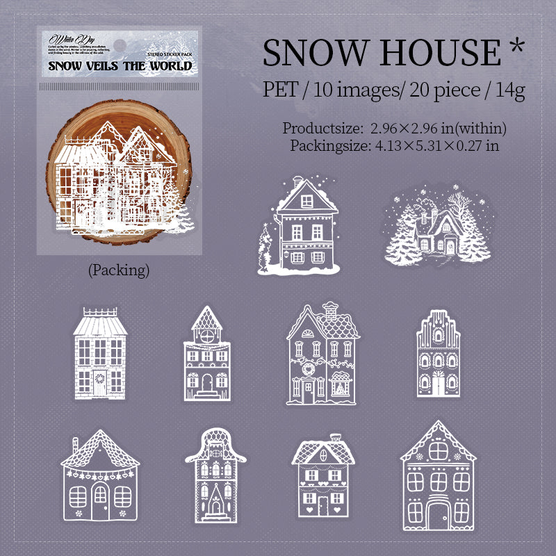 1129 Snow veils the world PET sticker -20Pcs each pack
