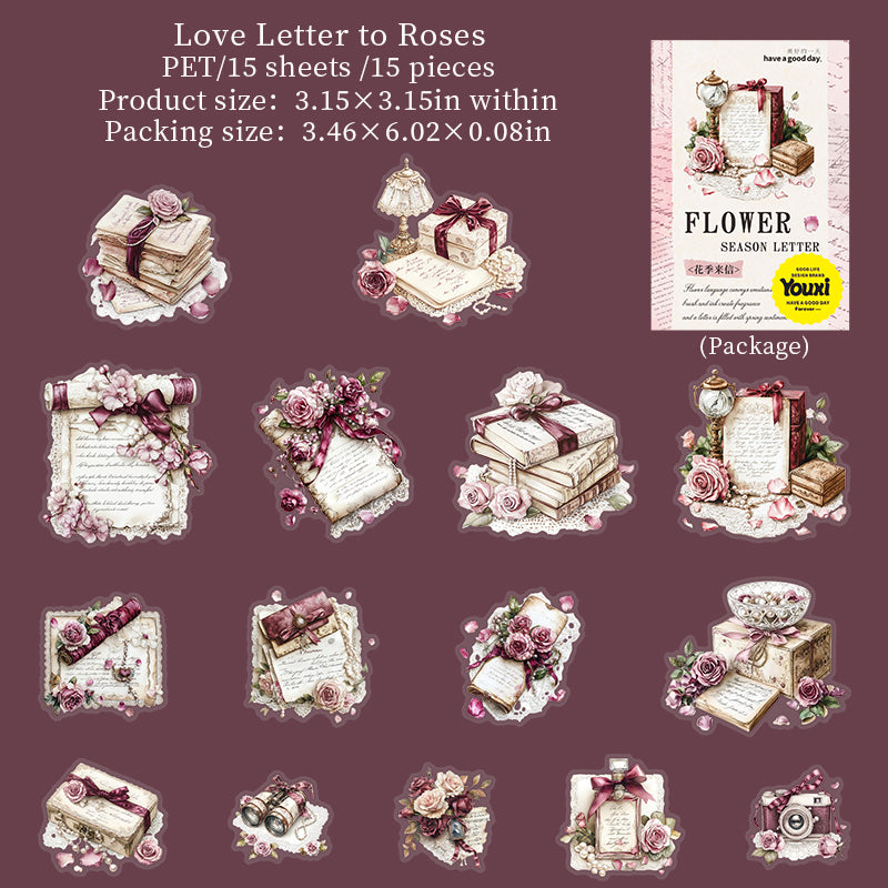 0623 Flowers and letters PET Stickers -15Pcs each pack
