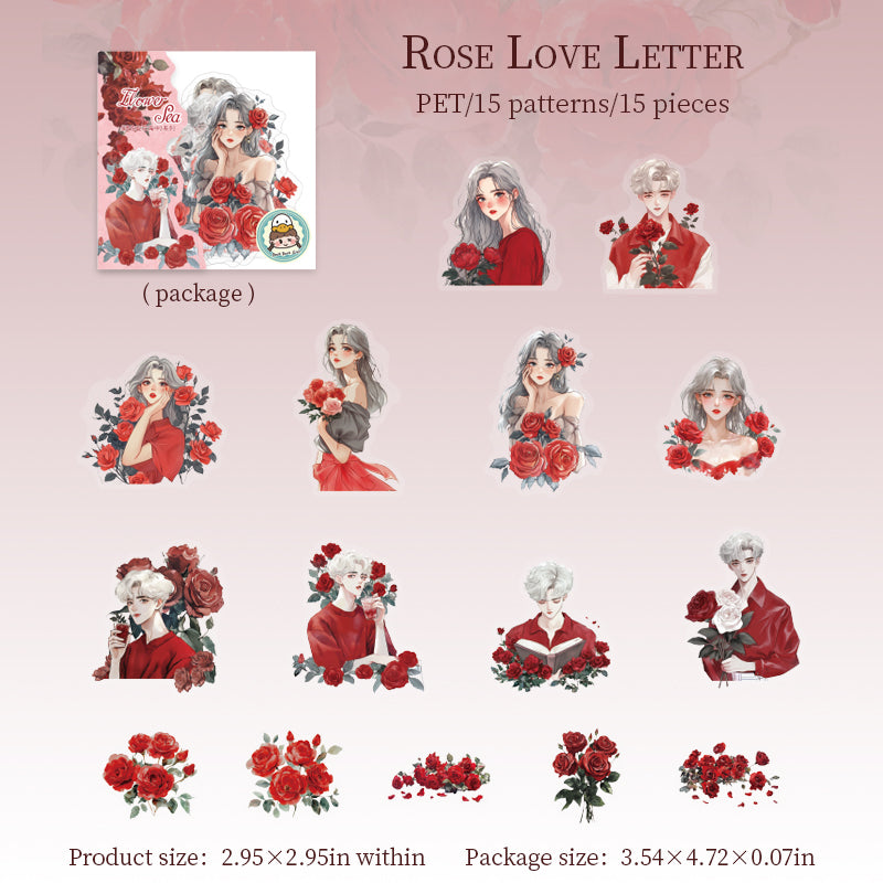 0617 Floral and Characters PET Sticker -15Pcs each pack