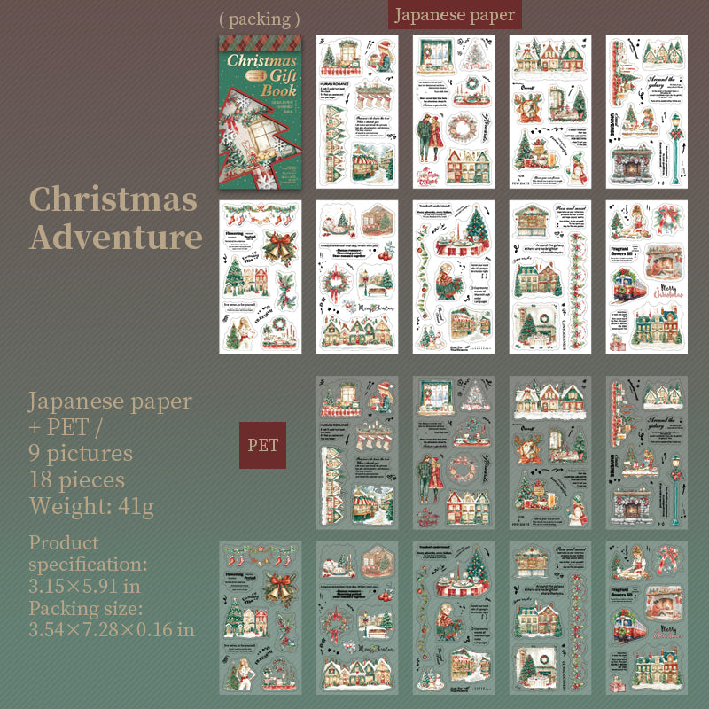 0720 Christmas gift book PET & Washi pre-cut Sticker Book -18Pcs each pack
