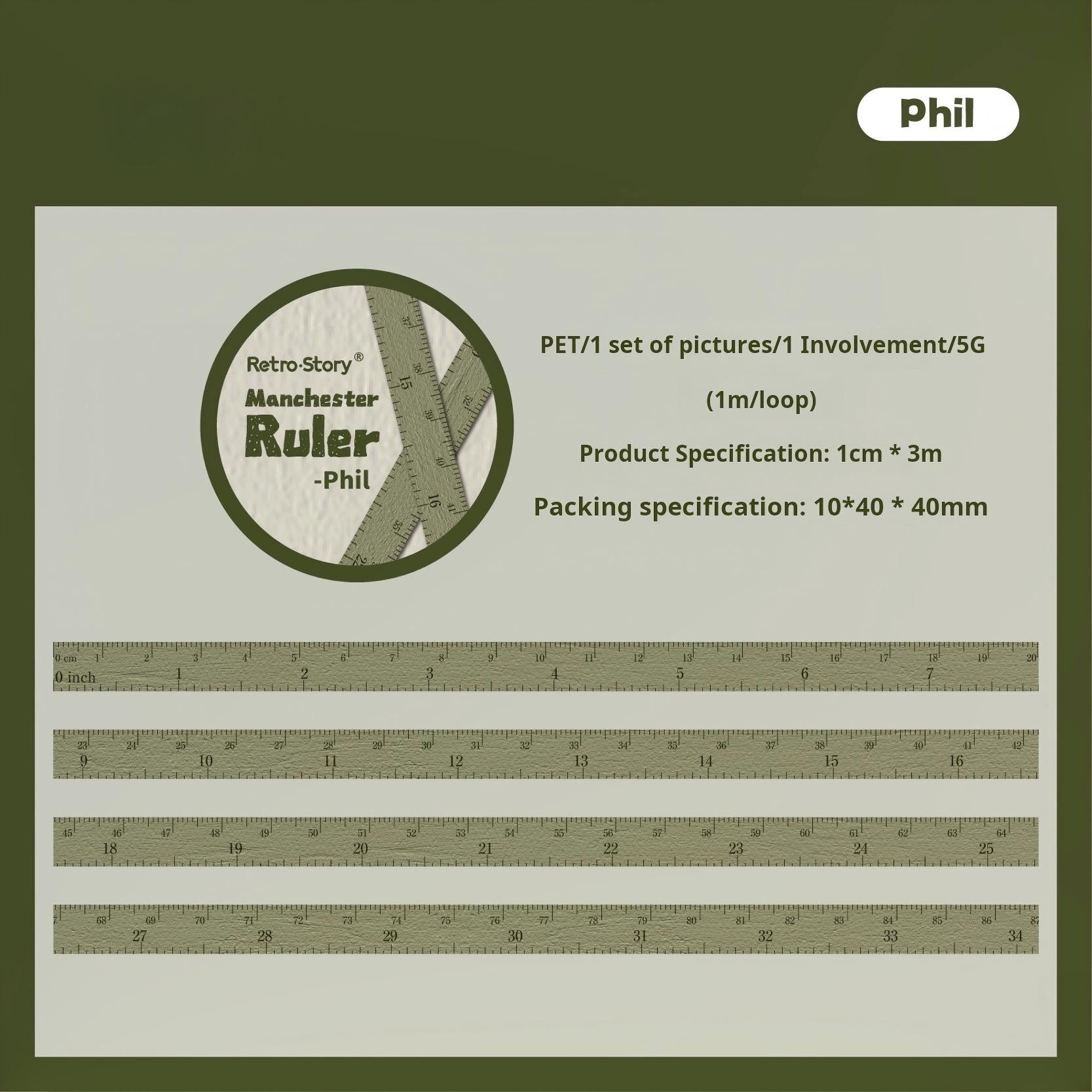 1112 Vintage ruler Washi Tape -1cm*3m