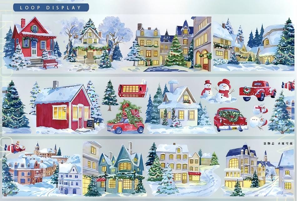 1203 Christmas snowy night PET Tape -7cm wide