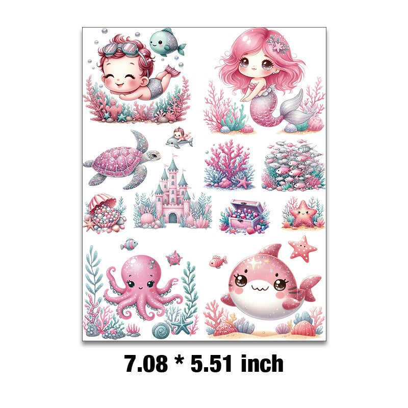 E-60- Pink seabed collection Embossed sticker 1 Pcs