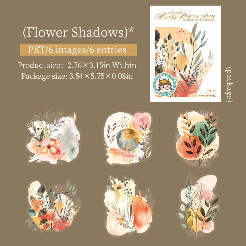 0731 Flowers and plants PET Sticker -6Pcs each pack