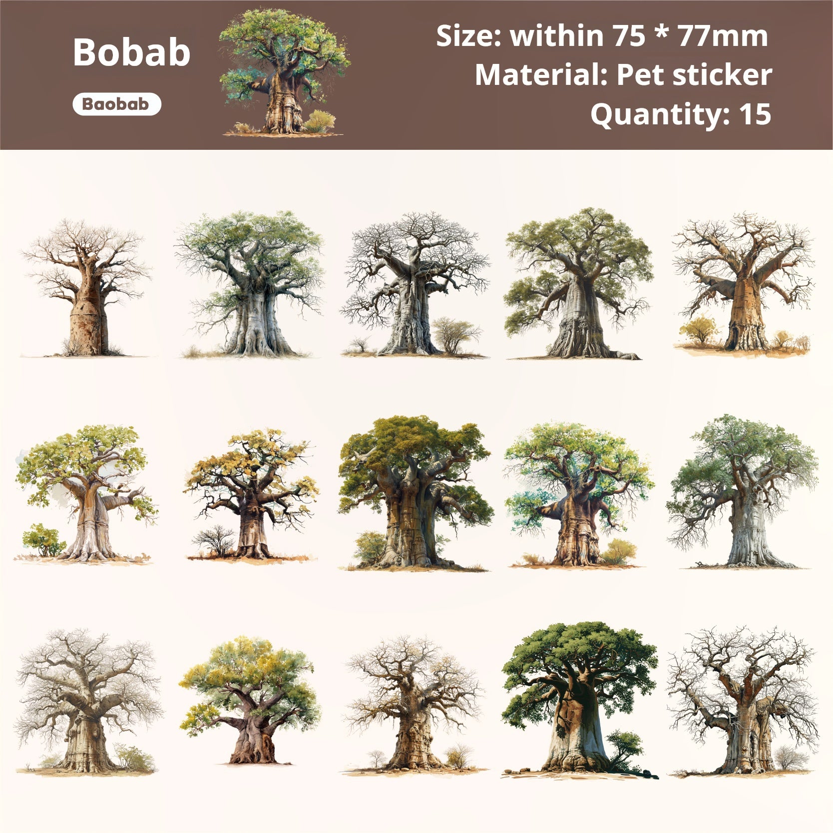 260110 Tree PET sticker -15Pcs each pack
