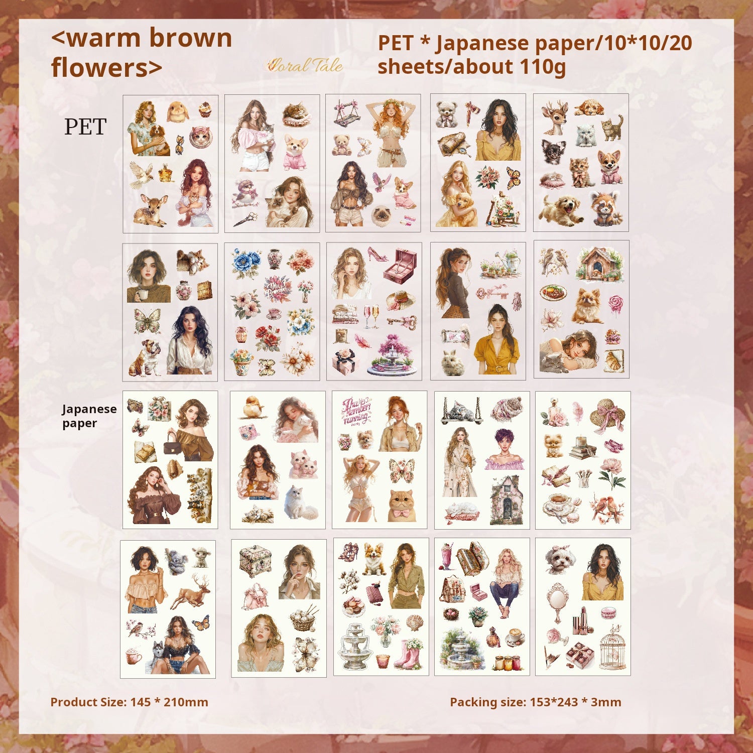 1222 Character PET & Washi sticker Book -20Pcs each pack
