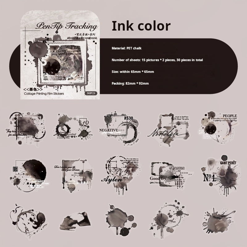 0520 Word and Ink PET Sticker -30Pcs each pack