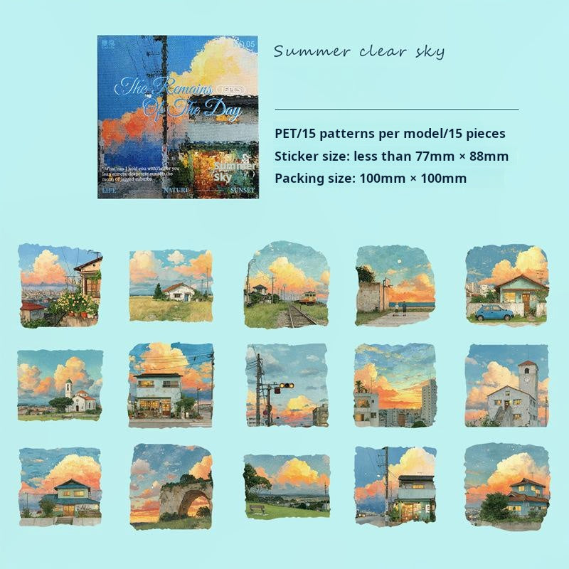 1023 Small town scenery PET sticker -15Pcs each pack