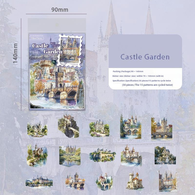 0622 Small town scenery PET Sticker -15Pcs each pack