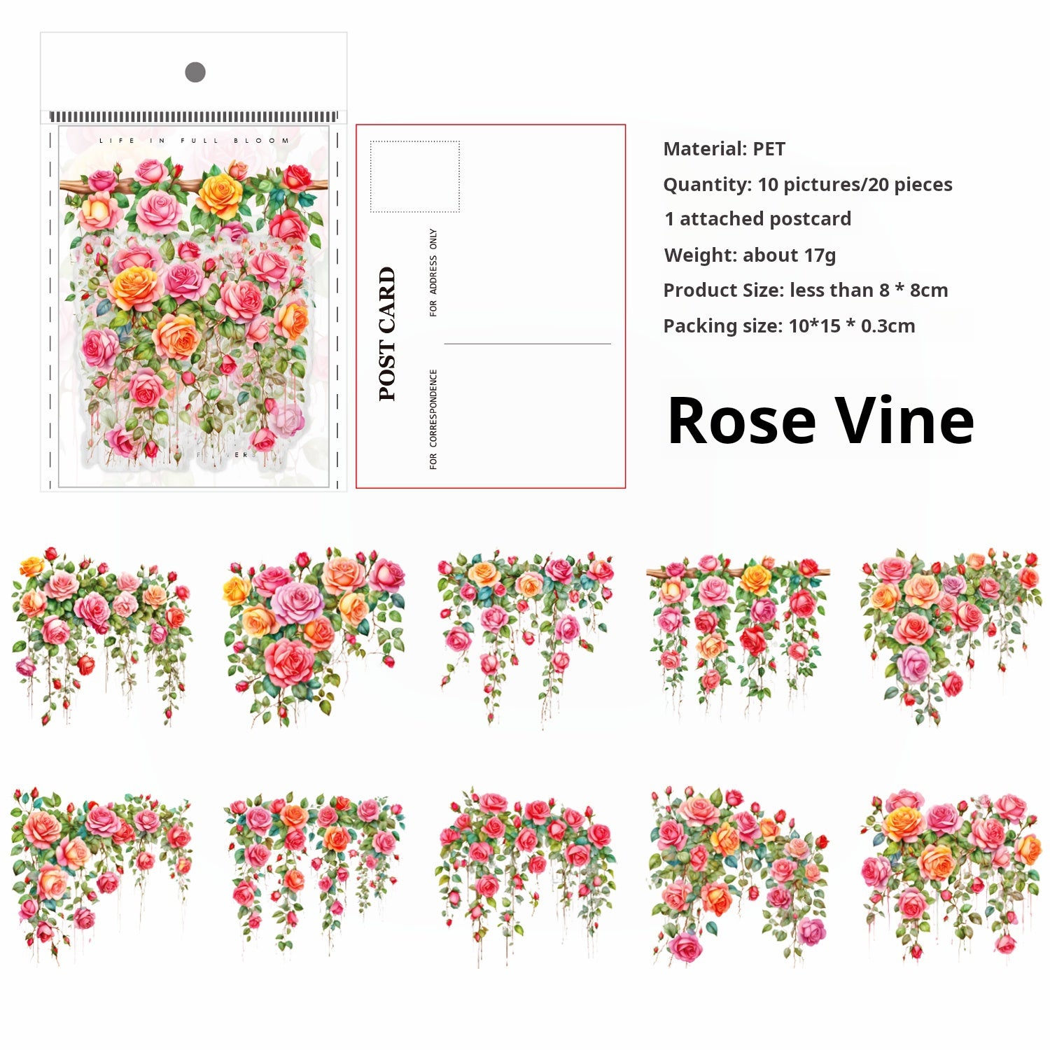 0520 Vine flowers PET Sticker -20Pcs each pack