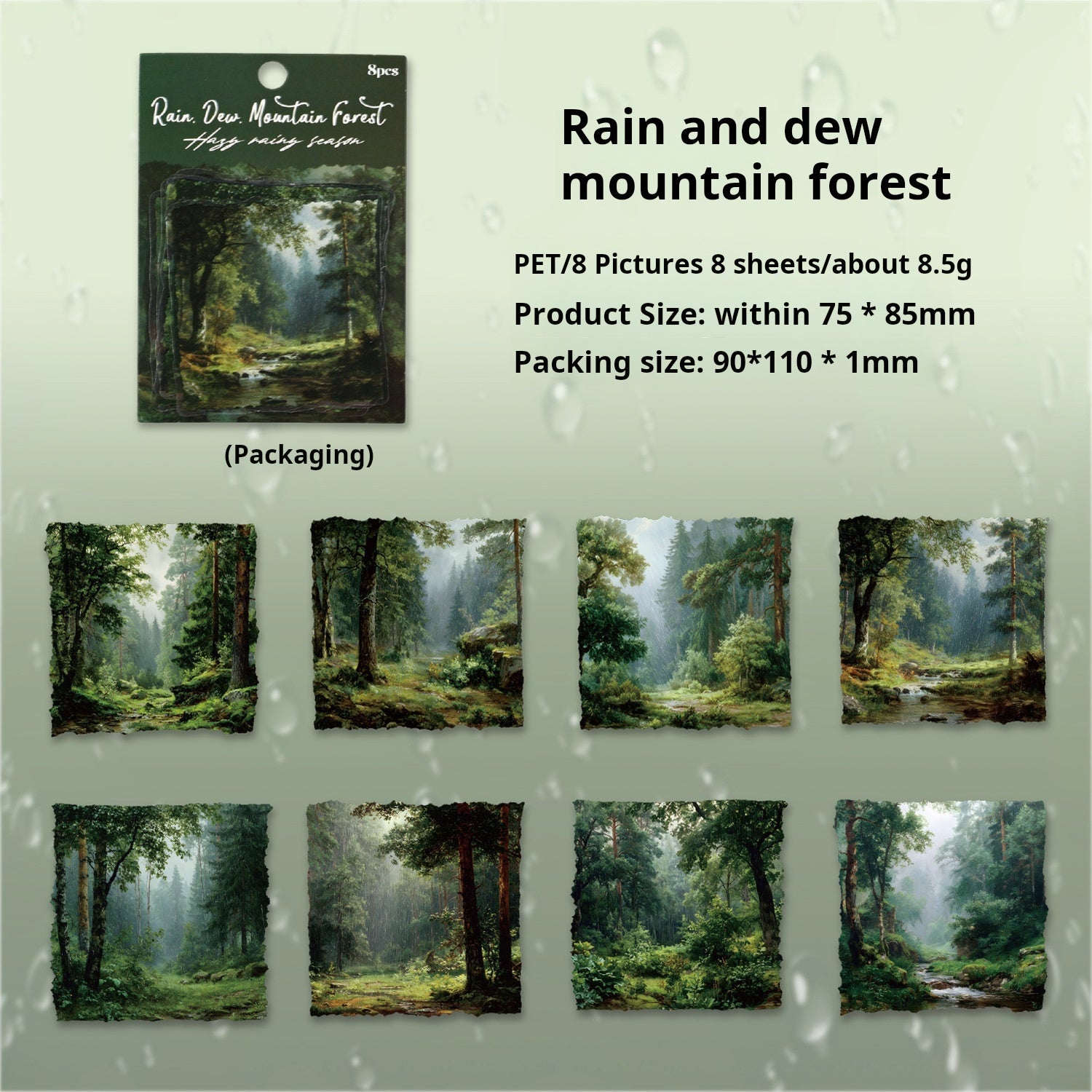 0815 Rainy day PET Sticker -8Pcs each pack