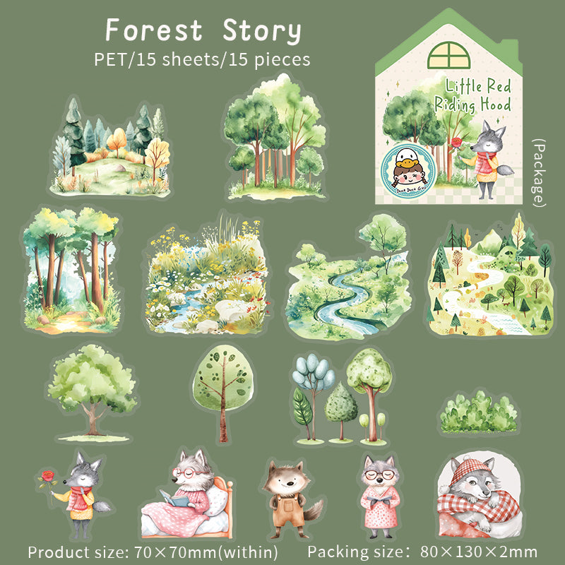 0512 Little Red Riding Hood Series PET Sticker -15Pcs each pack