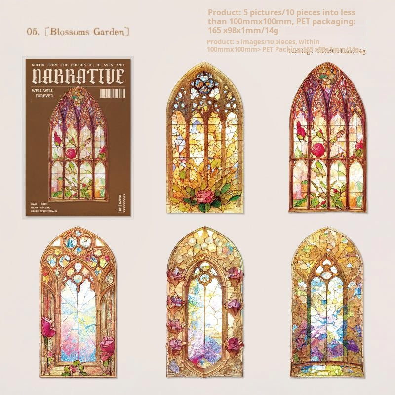 0523 Flower Window Narrative PET Sticker -10Pcs each pack