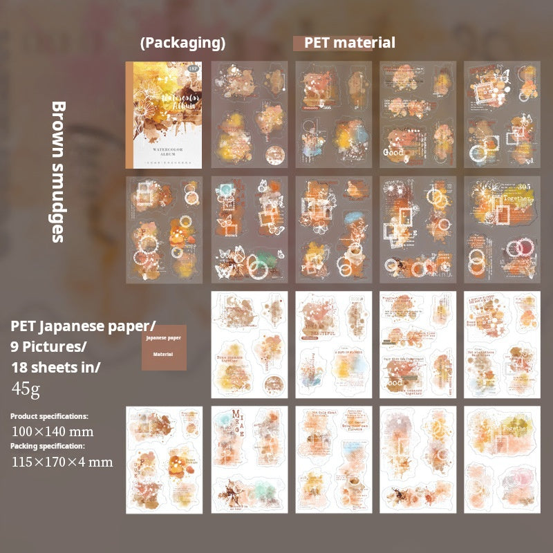 0515 Watercolor Album Series PET & Washi Sticker Book -18Pcs each pack