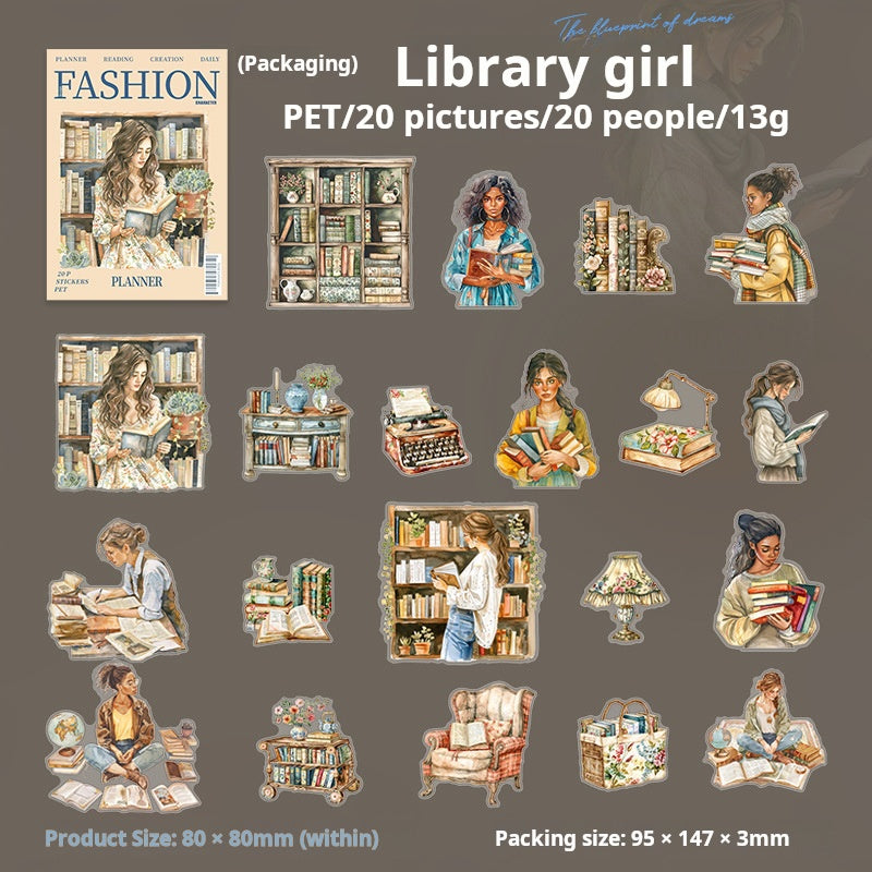 0714 Girl's daily life PET sticker -20Pcs each pack
