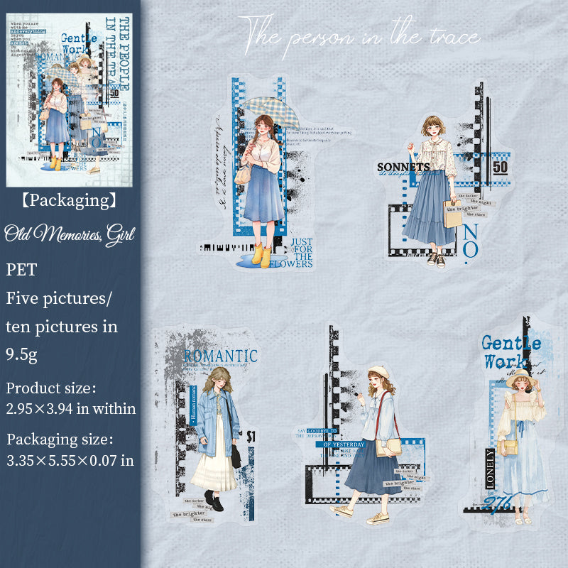 0816 Girl in traces PET Sticker -10Pcs each pack