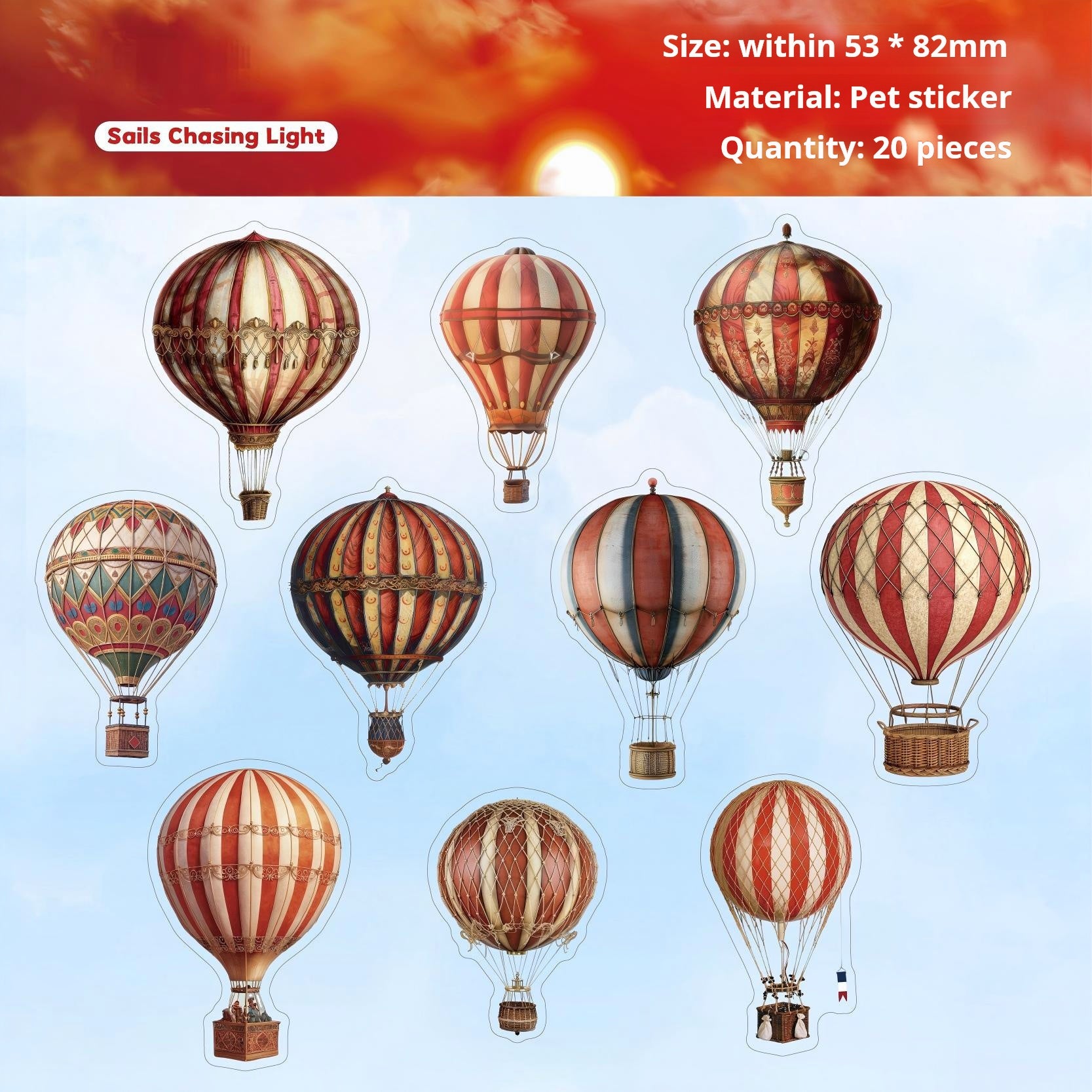 1126 Hot air balloon PET sticker -20Pcs each pack