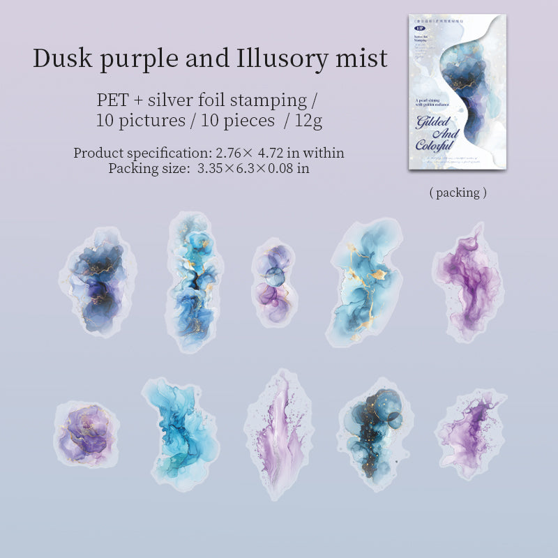 0615 Watercolor dyeing PET sticker -10Pcs each pack