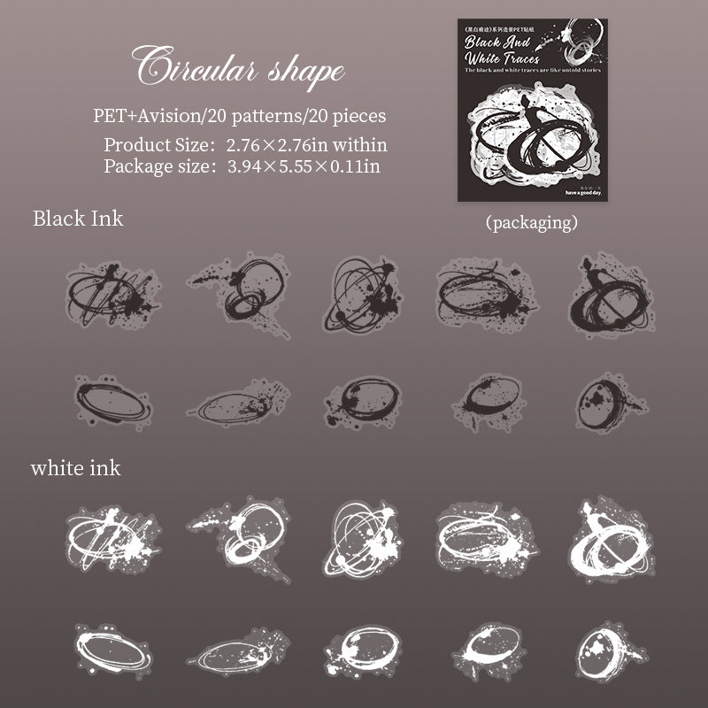 1022 Black and white traces PET sticker -20Pcs each pack