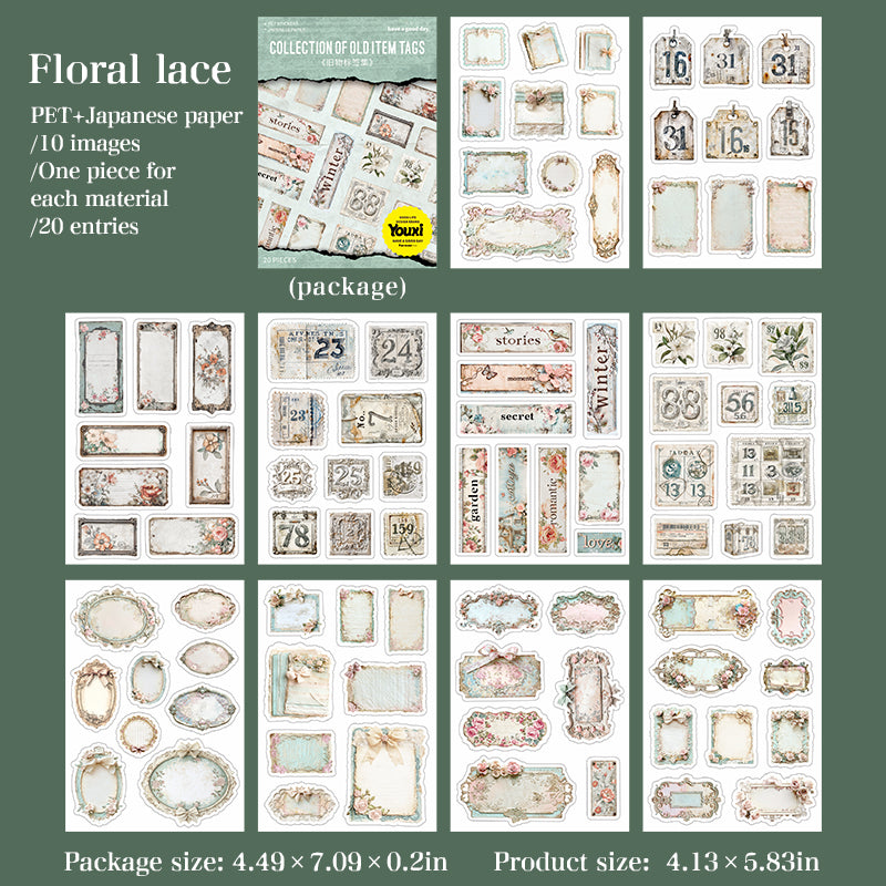 0723 Vintage old things PET & Washi *pre-cut Sticker Book -20Pcs each pack