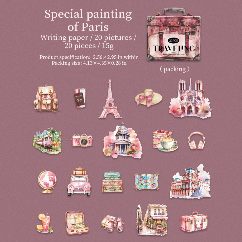 0602 Travel poetry collection cardstock sticker -20Pcs each pack