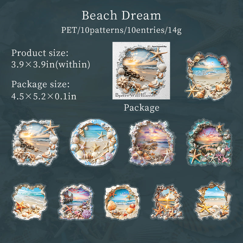 Broken Wall Illusion PET Stickers -10Pcs each
