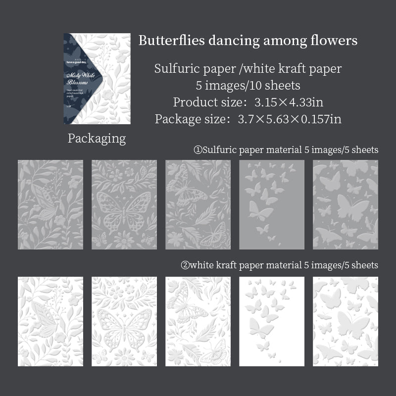 Misty White Blossoms Sulfuric & Solid paper -10Pcs each pack